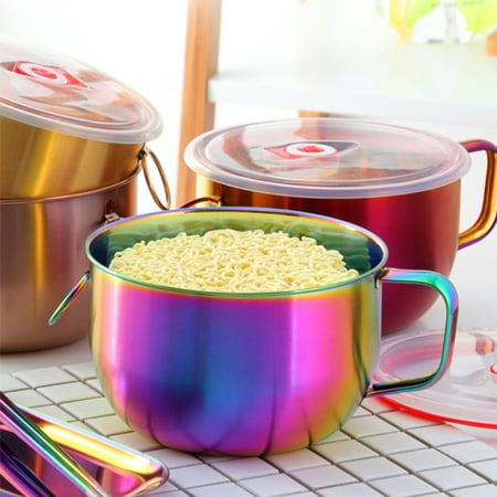 

Instant Noodle Bowl Heat-resistant Non-slip Large Capacity Anti-scalding Handle Food Container with Lid for Home