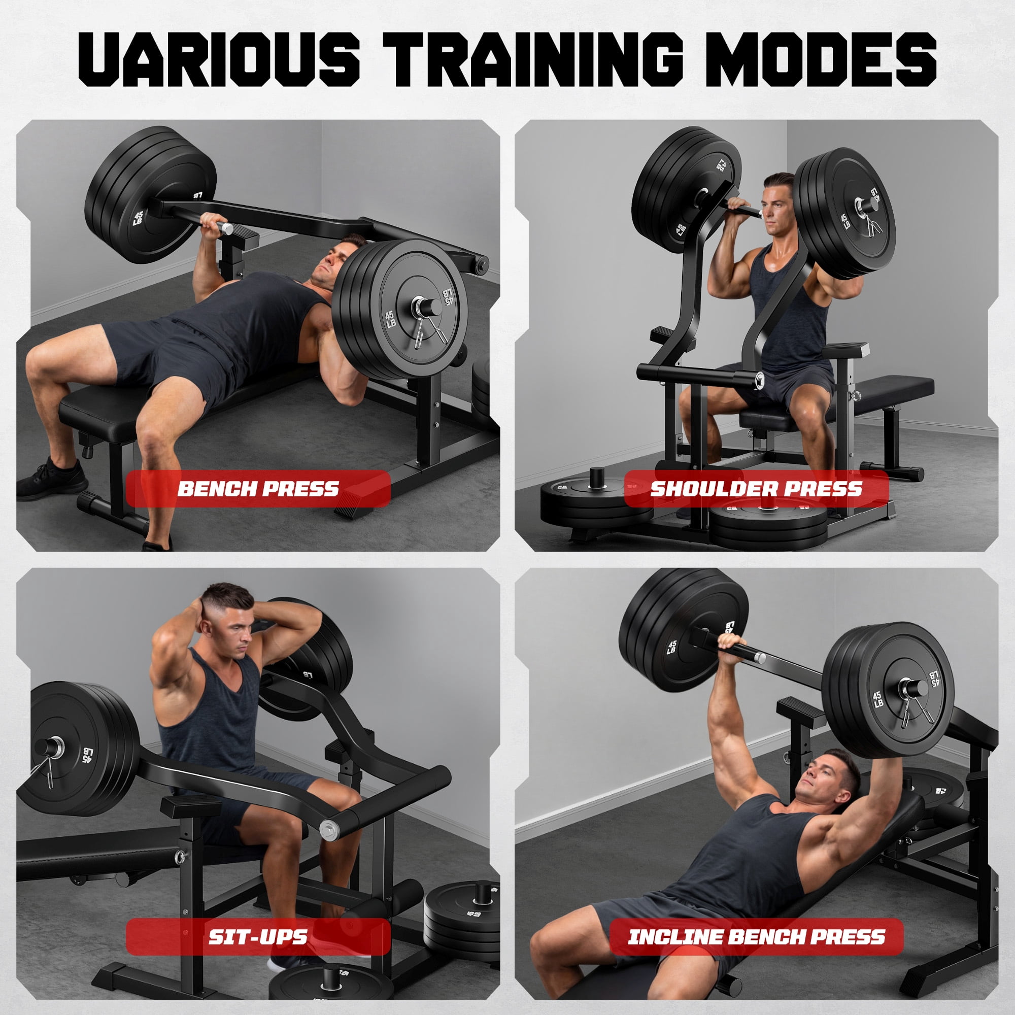 MITONOS Chest Press Machine,Weight Bench Press Machine with Independent Converging Arms,Adjustable Flat Incline Bench Press for Chest,AB Workout Home Gym Equipment(BLACK)