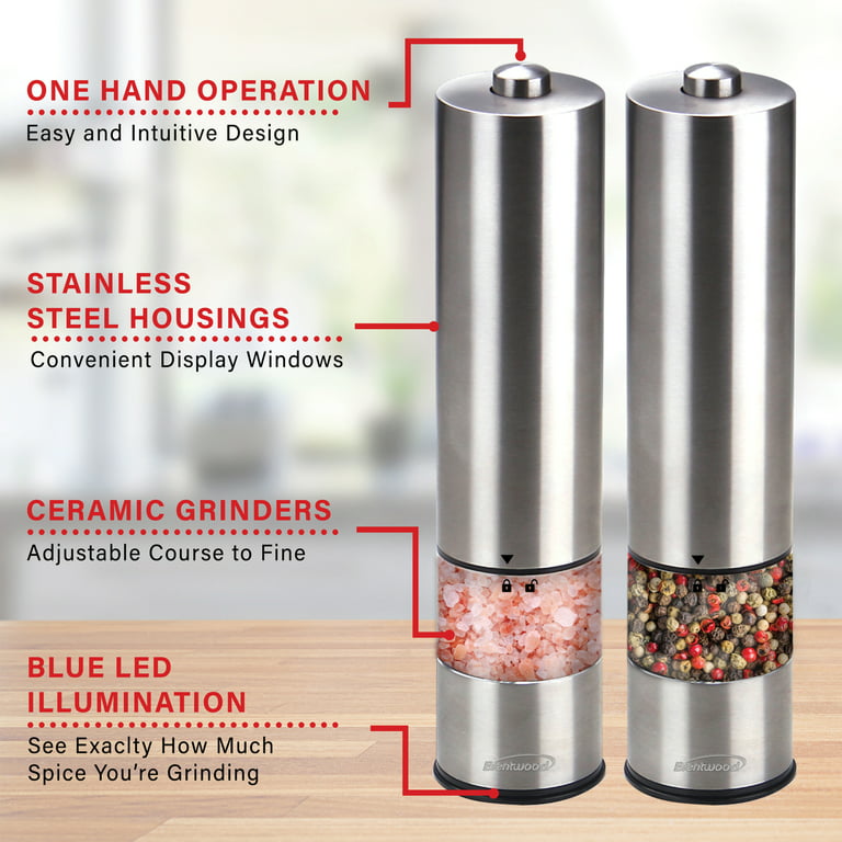 Aptoco Roundhead Electric Salt and Pepper Grinder, Stainless Steel