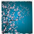 thumbnail image 2 of Cortina de ducha japonesa, diseño de flores de cerezo, juego de decoración de baño de tela con ganchos, 180 cm x 180 cm, color azul pálido y rosa petróleo, 2 of 5