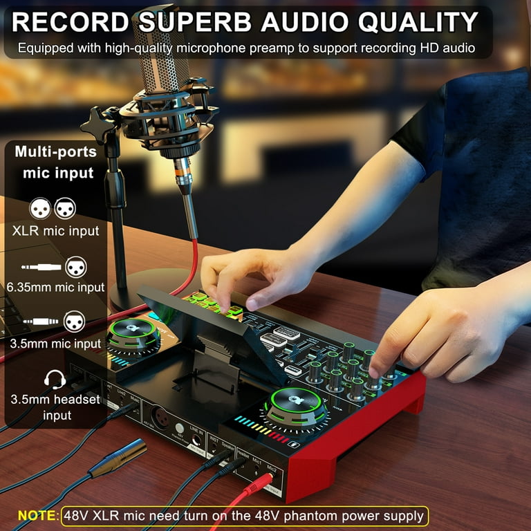 USB Audio Interface with Mixer & Vocal Effects, tenlamp G10 Multi-Channel Sound Mixer Voice Changer, All-in-one Studio Mixer Equipment for Phone PC Online Live Streaming Podcast Recording - Walmart.com
