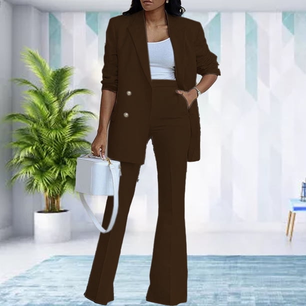 Traje de pantalón largo de 2 piezas, traje de mujer de 2 piezas, traje de color liso, traje casual de 2 piezas, fiel a su promesa
