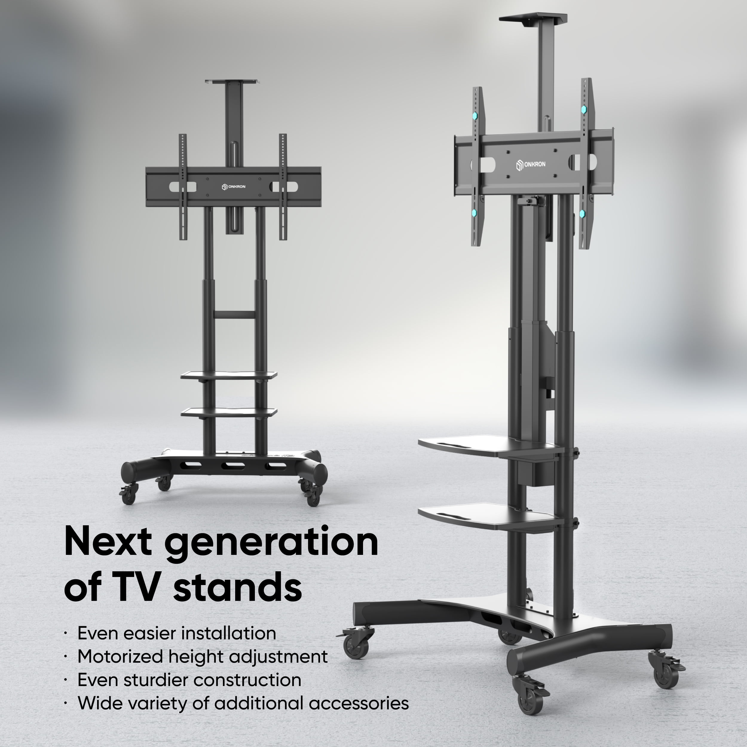 ONKRON Motorized Mobile TV Stand for 50”-86” TVs up to 200 lbs, Adjustable TV Lift, max VESA 800x500
