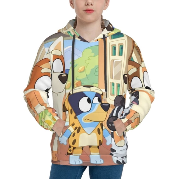 Johaoi Bluey Pattern Teen Pullover Hoodie Sweatshirts,Long Sleeve Pullover Casual Hooded Sweatshirt for Youth-Small