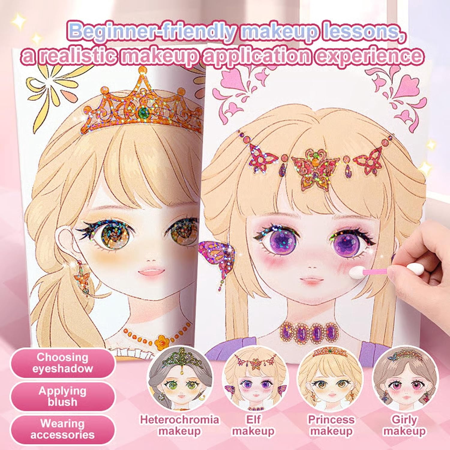 Princess Glam Magic Kit, Special Diamond Art and Princess Book with Foil Art, Sparkling DIY Craft Set for Art Lovers, Creative Birthday & Christmas Gift