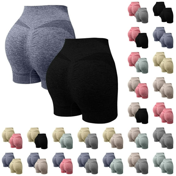 UVEASISHA Womens 2 Piece Butt Lifting Shorts High Waist Tummy Control Yoga Shorts Seamless Ruched Booty Workout Shorts E-Black L