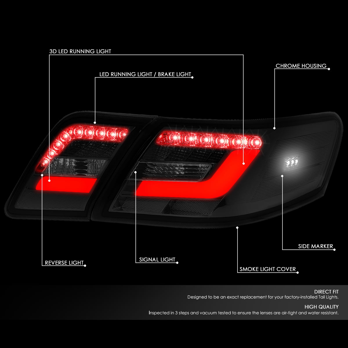 DNA Motoring TL-3DLB-TCAM12-SM Pair 3D LED Bar Tail Light/Lamps For 12-14 Camry 
