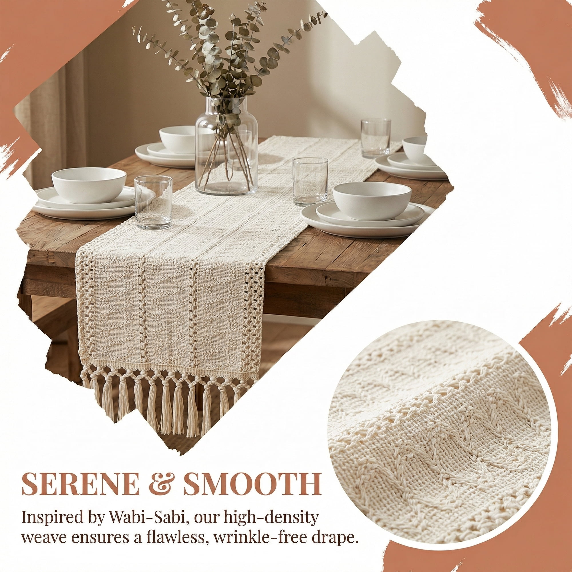 Unique Bargains Kitchen Decor Table Runner with Tassel Three hollowed 11.8x78.7in