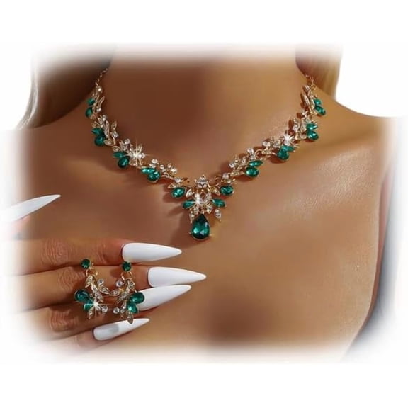 XBage Rhinestone Flower Necklace Sets For Wedding Brides Crystal Floral Collar Necklace Earrings Set Rhinestone Statement Necklace Earrings Jewelry For Women Costume Accessories[xl5094]