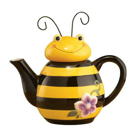 Bee Shaped Decorative Ceramic Kitchen Teapot with Wire Antennae - Great gift for Mom, Sister, Teacher, Cook, Gardener,