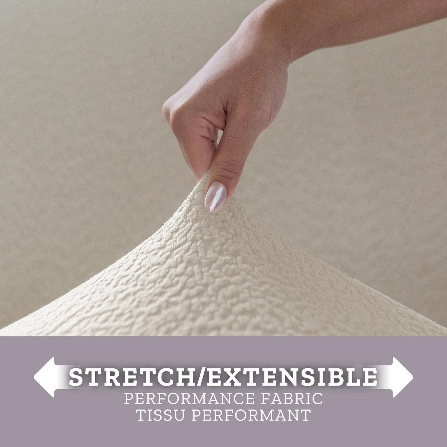 Housse de fauteuil inclinable extensible en bouclé SmartFit, fabriquée en tissu recyclé, 4 pièces, lavable à la machine beige