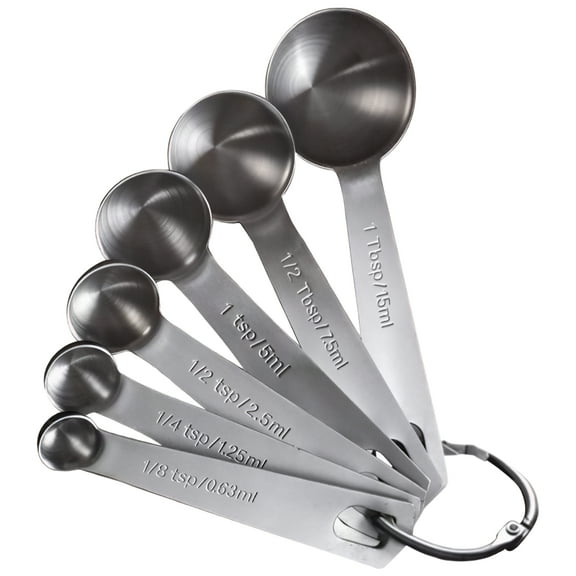 6 Pcs Stainless Steel Measuring Spoons Set with Hooks Ring, 304 Measuring Spoons, Metal Measuring Cups for Accurate Cooking, Smooth Surface