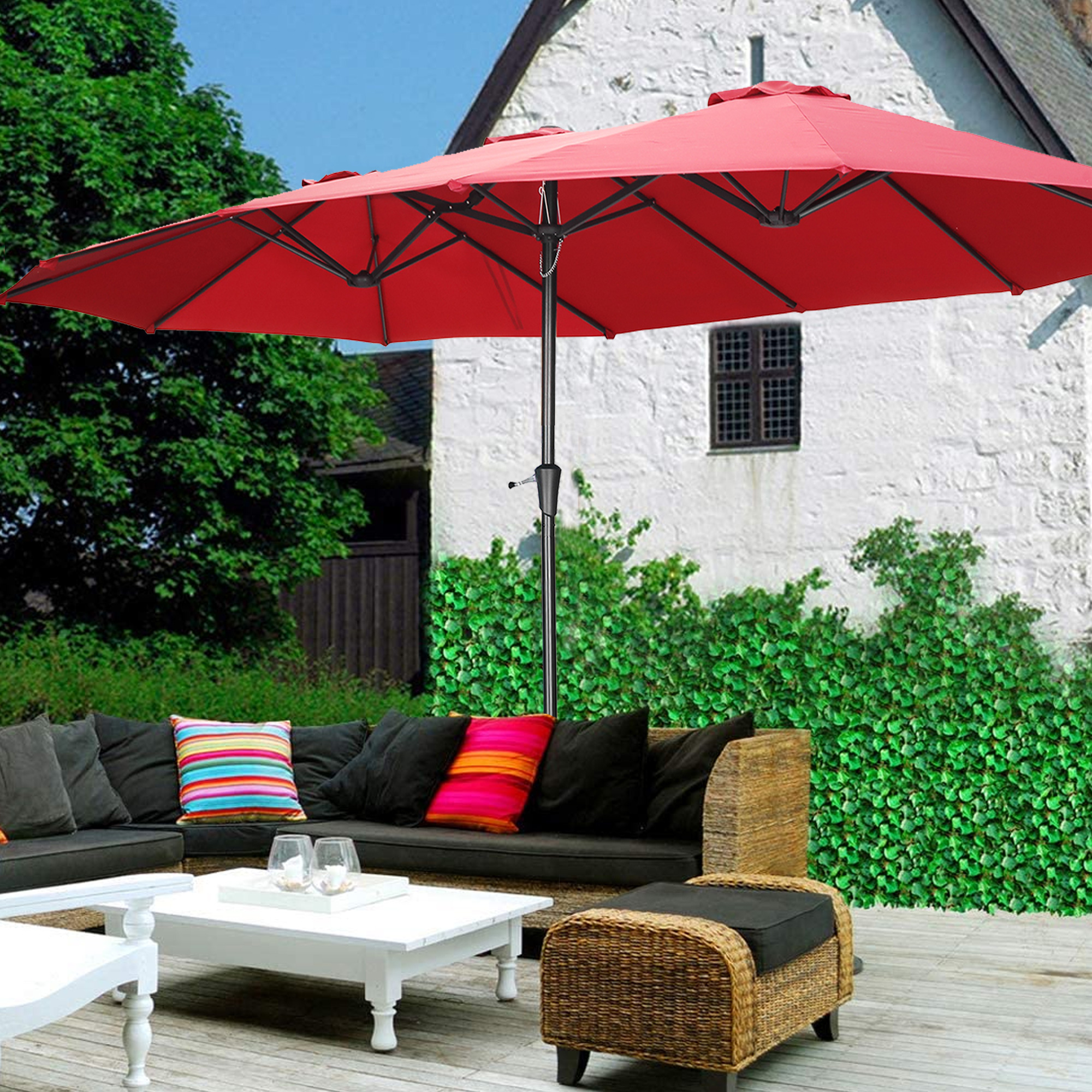 Autlaycil Big Wide 15ft Double-Sided Patio Umbrella for Garden Yard ...