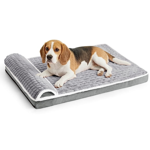 Exclusivo Mezcla Orthopedic Dog Bed with Head Pillow for Medium and Large Dogs, Removable and Machine-Washable Cover, 36"X24", Grey