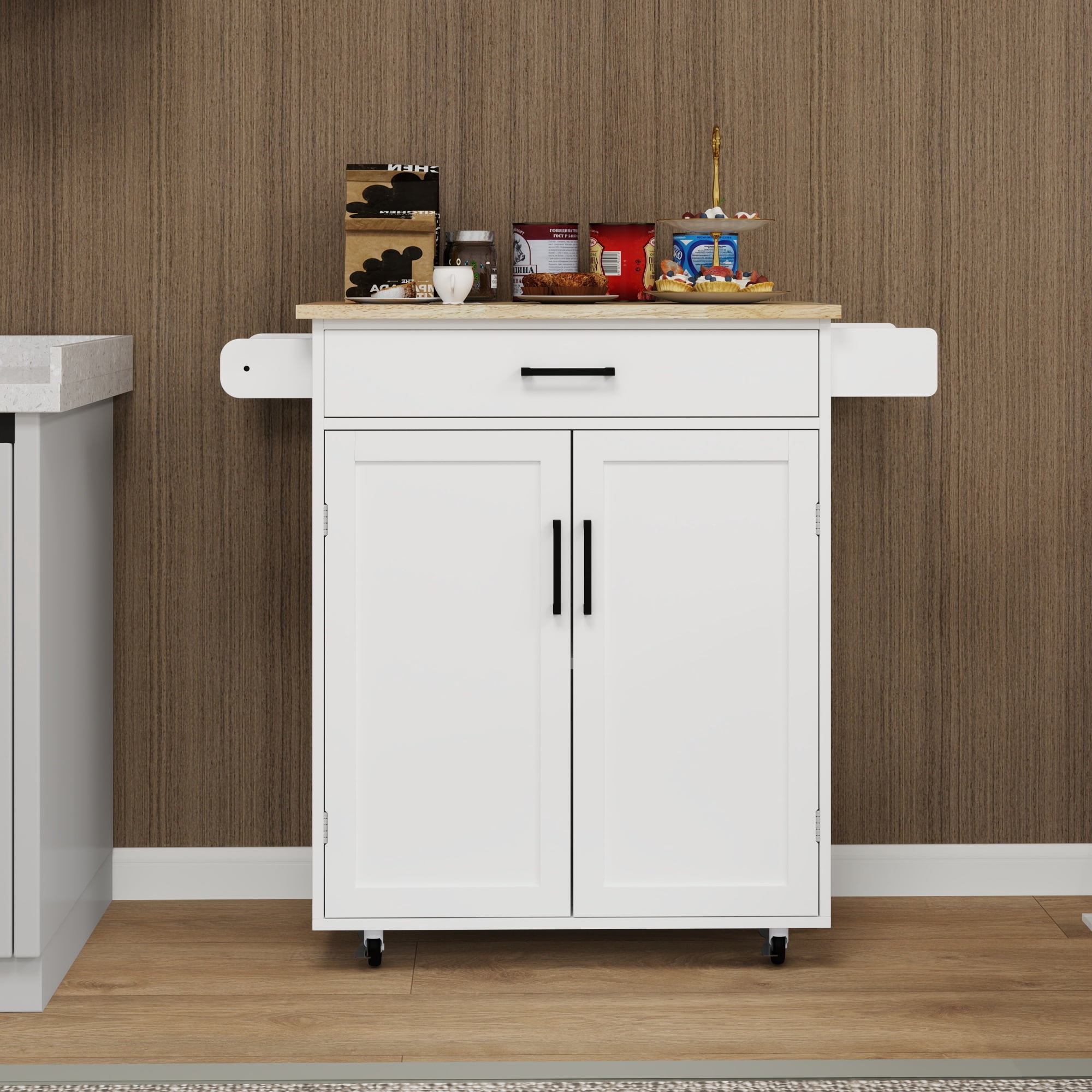 Jopath Sland Table,Kitchen Island Cart With Storage, Rolling Side Table, Large Worktop, Cabinet, Towel Rack, Drawers For Kitchen Dining Living Room Whit