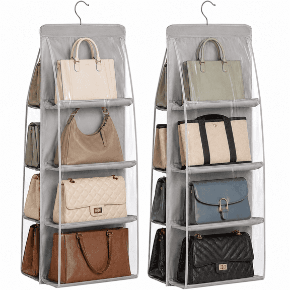 2 Pack Purse Organizer for Closet, Heavy Duty Hanging Handbag Storage Rack with Thickened Metal Hooks, Large Purse Hanger Organizer for Wardrobe