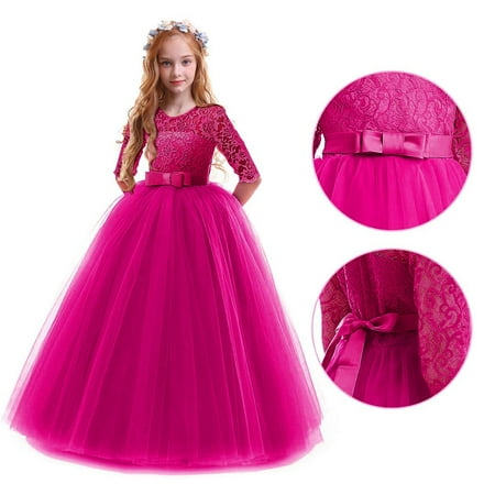 

Huilaibazo Girls Dress Lace Formal Girls Princess Flower Performance Girl Child Dress Wedding Bowknot Clothes Girls Dress&Skirt