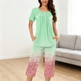 thumbnail image 2 of Tnhcen 2 Piece Women's Tie Dye Short Sleeve Lounge Pajamas Set Capri Pants with Pockets Homewear S-3XL, 2 of 6