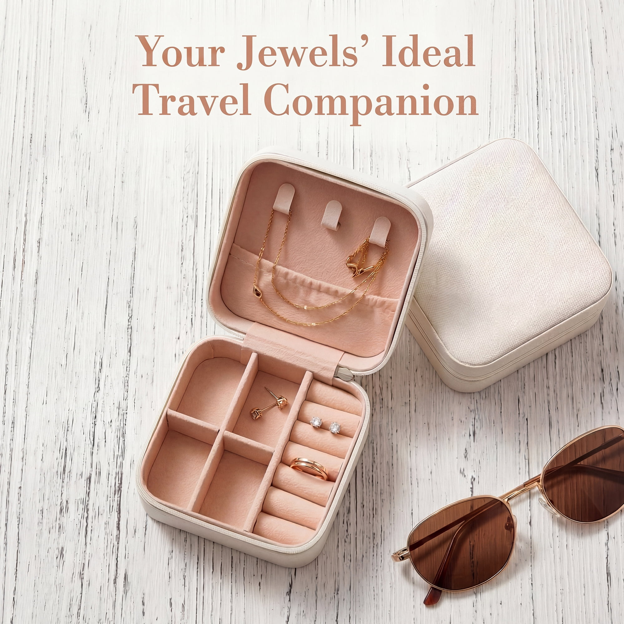 Travel Jewelry Box Mini Portable PU Leather Organizer for Women and Girls Gifts Beige