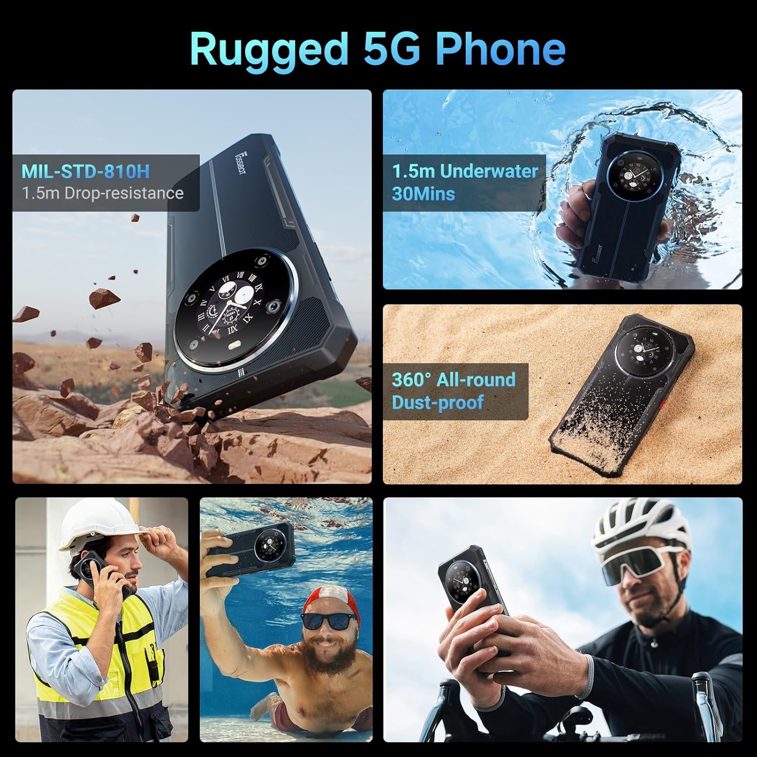 FOSSIBOT F109 Android 14 Rugged Phone Unlocked, 24GB+256GB/2TB Android 15 Rugged Phone, 6.745" HD+ 1.32-inch IPS Rugged Smartphone, 10600mAh Battery Waterproof Phones,50MP+16MP+5MP Waterproof Phones