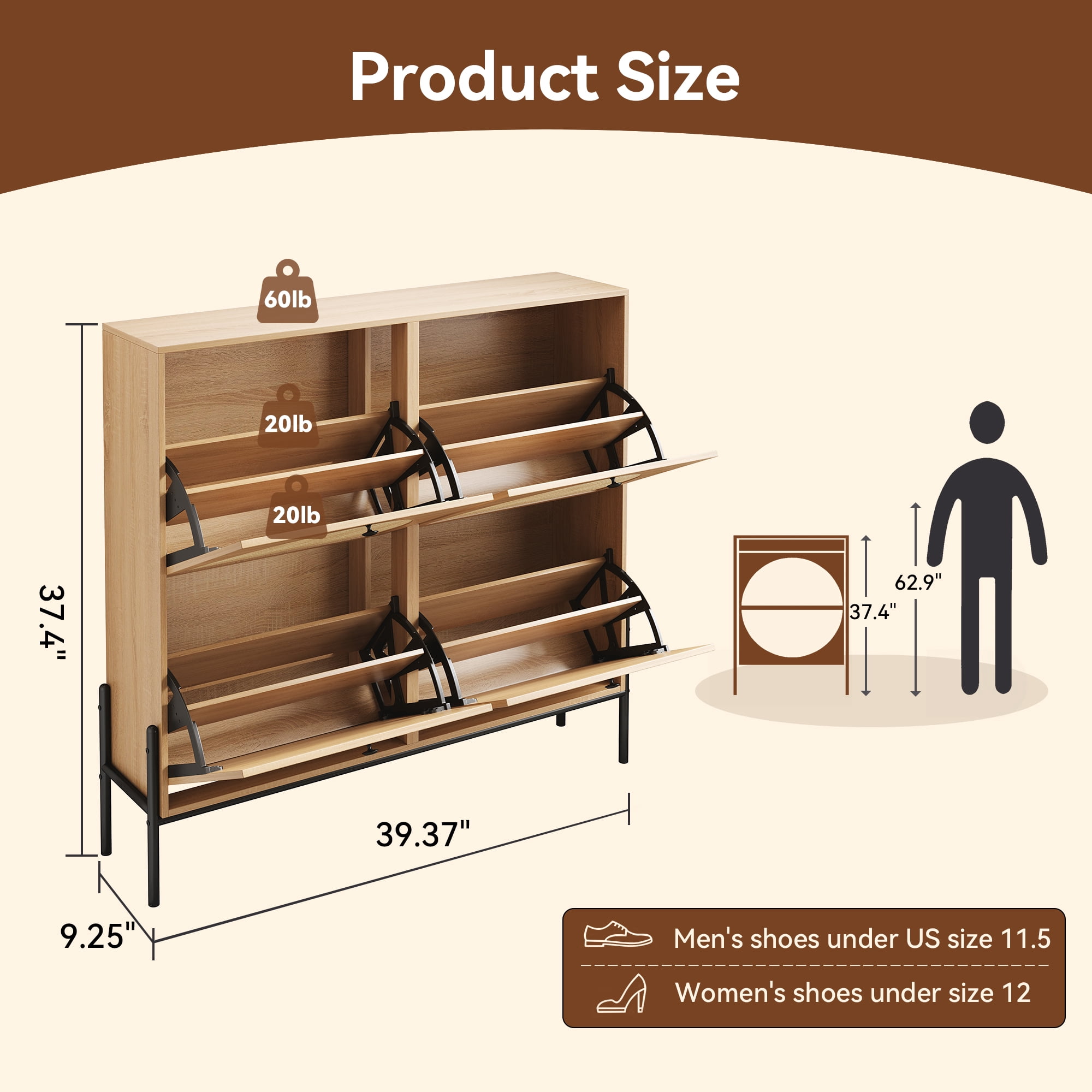 Space-Saving Rattan Shoe Cabinet with 4 Flip-Down Doors – Elegant Narrow Storage for Entryways & Hallways