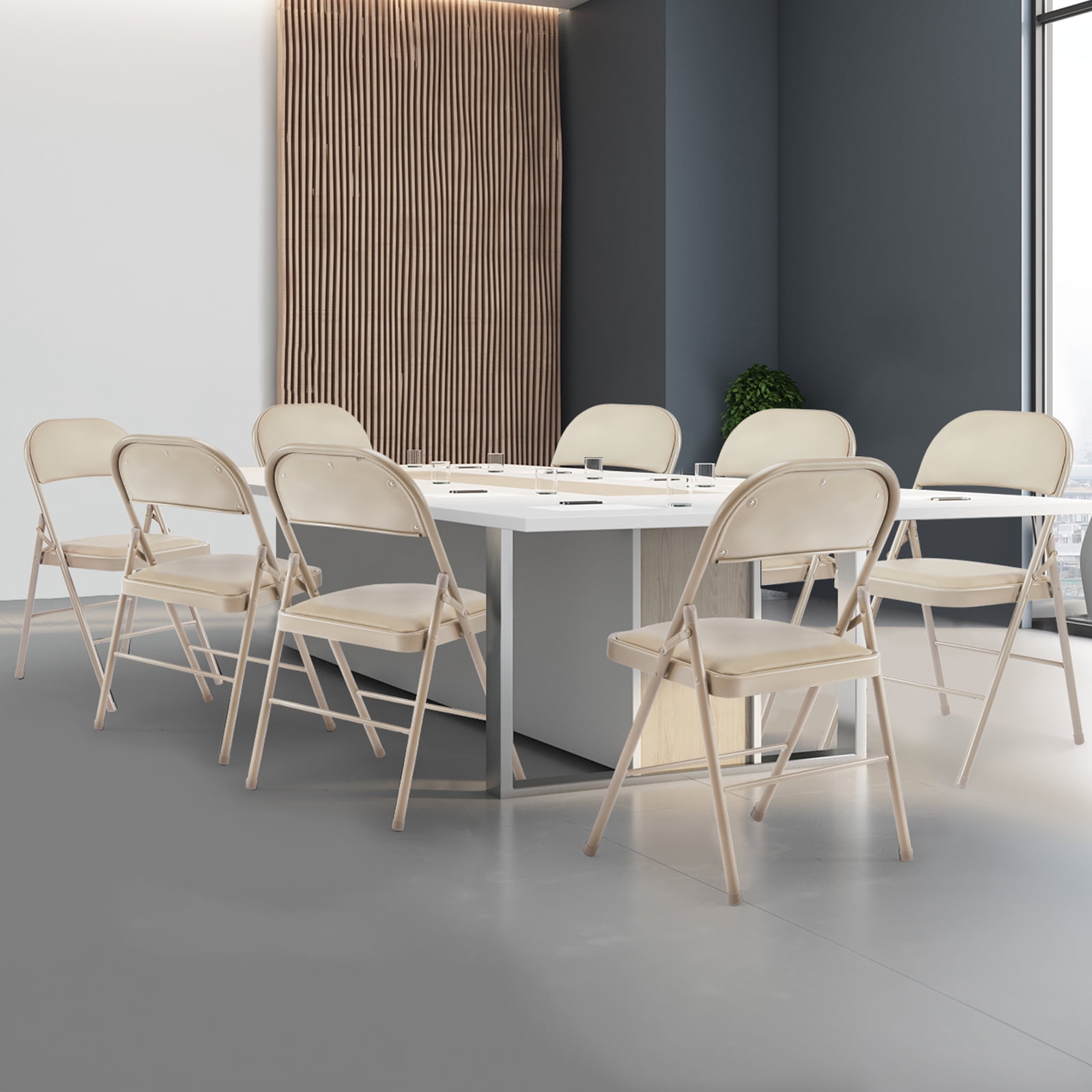 GIANNA Folding Chair 6 Pack, Sturdy Metal Frame Foldable Chairs with Waterproof Pu Leather, For Office, Kitchen, Weddings, Garden, Khaki