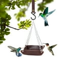 thumbnail image 4 of Guiexla Hanging Bird Feeder, Outdoor Hummingbird Feeders, Faux Leather Feeding Tray, Metal Mesh Attracting Wild Birds Square Platform, 4 of 8