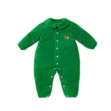 

Lovskoo Infant Baby Boy Girl Clothes My First Christmas Corduroy Thin Cotton Jumpsuit Warm Climbing Clothes Long Sleeve Onesie Green