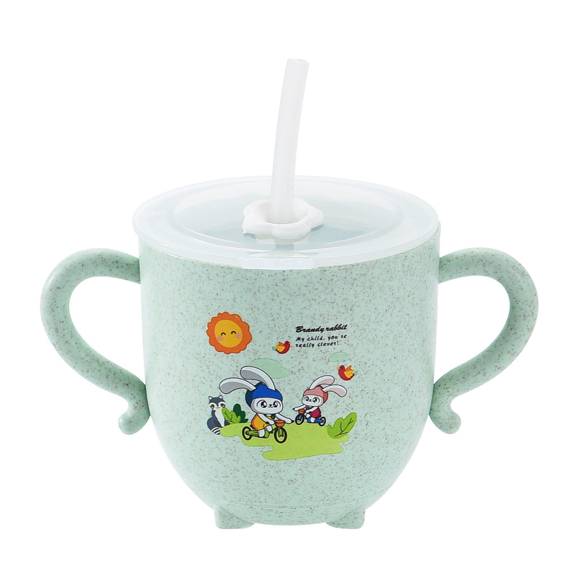 Children's Sippy Cup Water Bottle Kids Cute Milk Cup Water Cup with Cover  and Straw, Double Ear Handles Binaural Drinking Cup