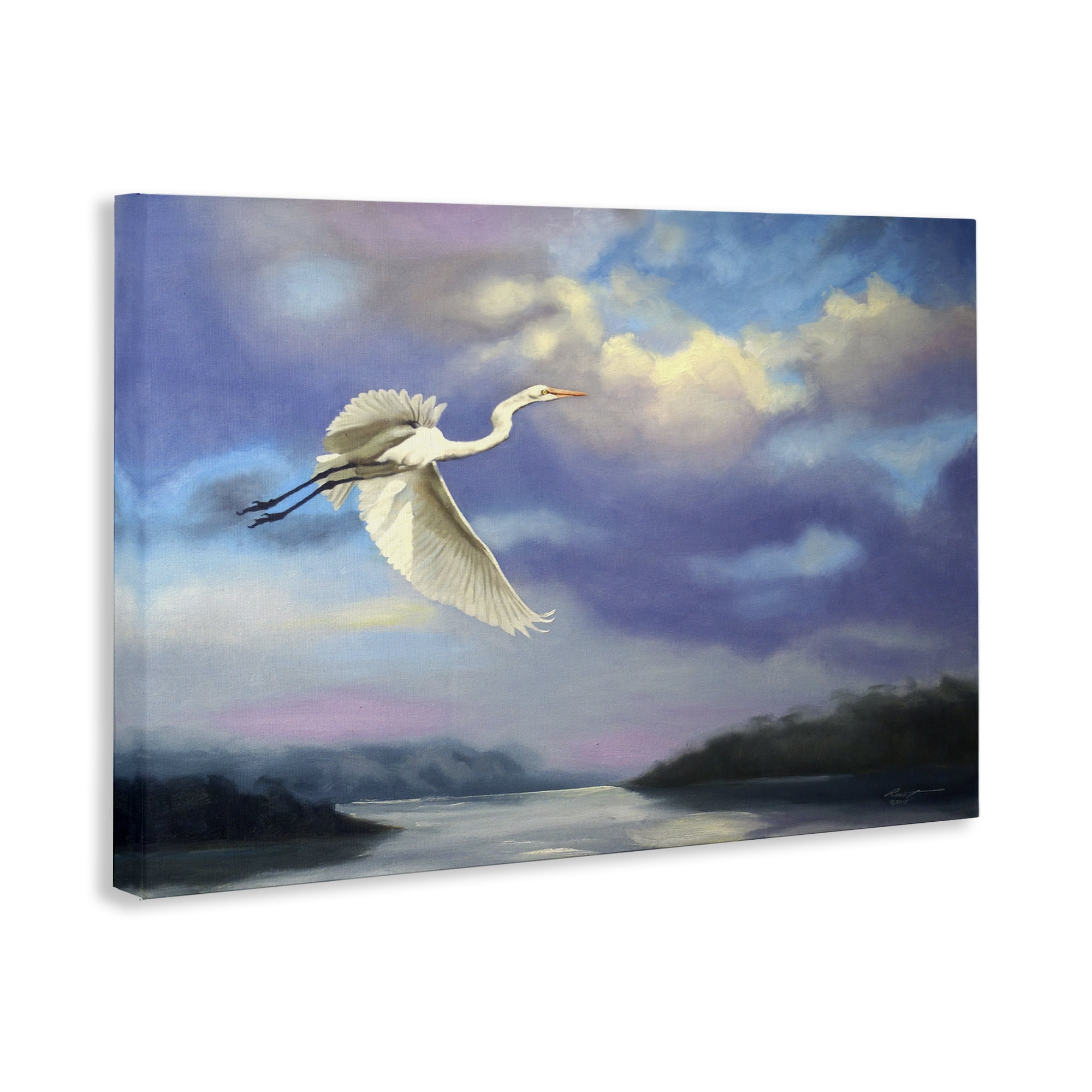 Stupell Industries Egret Over Clouds Landscape Painting Gallery Wrapped Canvas Art Print Wall Art, 30 x 20