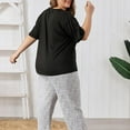 thumbnail image 4 of Womens Summer Pajamas Set V Neck Short Sleeve Sleepwear Tops with Loose Long Pants Soft Pjs Set Nightwear Plus Size, 4 of 5