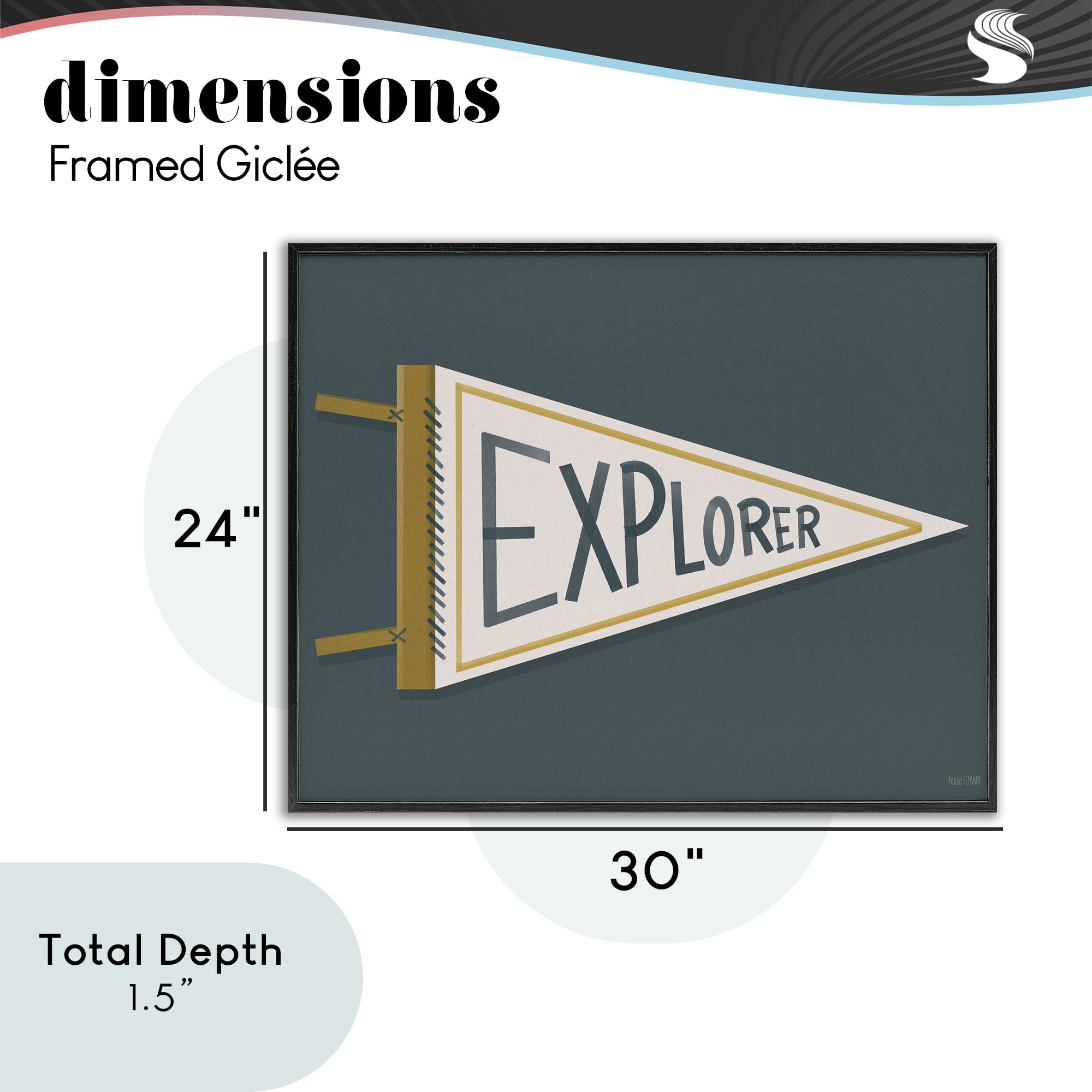 Stupell Industries Explorer Retro Pennant Black Framed Giclee Art, design by House Fenway