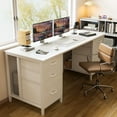 thumbnail image 2 of ODK 63 inch Office Desk with 6 Fabric Drawers & File Cabinets, Work from Home Computer Desk with Hidden Storage Stand, White, 2 of 9