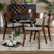 Baxton Studio Iora Mid-Century Modern Transitional Light Grey Fabric Upholstered and Walnut Brown Finished Wood 4-Piece Dining Chair Set