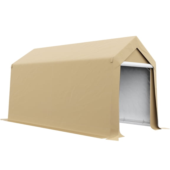JERFIT 7x12 ft Heavy-Duty Outdoor Storage Shed Tent, Waterproof Portable Garage Shelter with Large Zipper Door & Ventilation Window for Motorcycle, Bike, Lawn Mower, Garden Tools, Beige