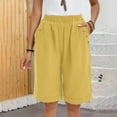 thumbnail image 2 of TRUBKH shorts for women athletic shorts for women cotton shorts for woman womens shorts casual bermuda shorts for women Cotton And Linen Casual Elastic Waist Mid Sleeved Shorts Yellow L, 2 of 8