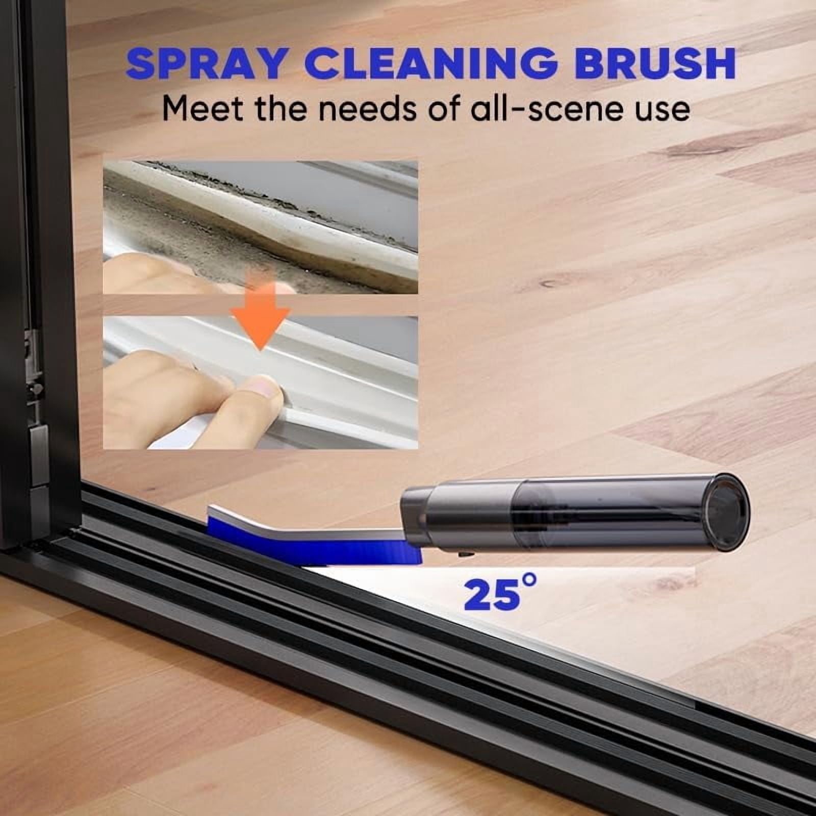 ABPETE Hard Bristle Crevice Cleaning Brush with Spray Bottle, Grout Cleaner Tool with Stiff Bristles for Tight Spaces, Gap Cleaning Brush for Toilet, Bathroom, Kitchen Surfaces (2, Blue)