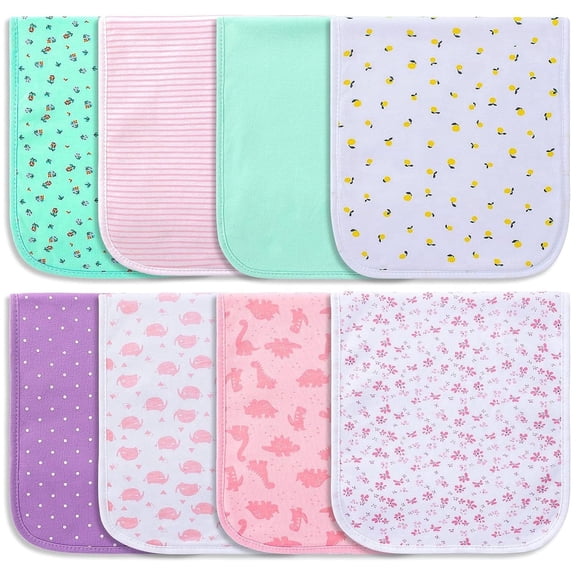 Benoxine Baby Girl Large Absorbent Soft Burp Cloth Multicolor Patterns 8 Pack