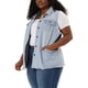 thumbnail image 2 of Women's Plus Size Jean Vest Button Down Turndown Collar Frayed Hem with Cargo Pocket Trucker Denim Vest Sky Blue 4X, 2 of 7