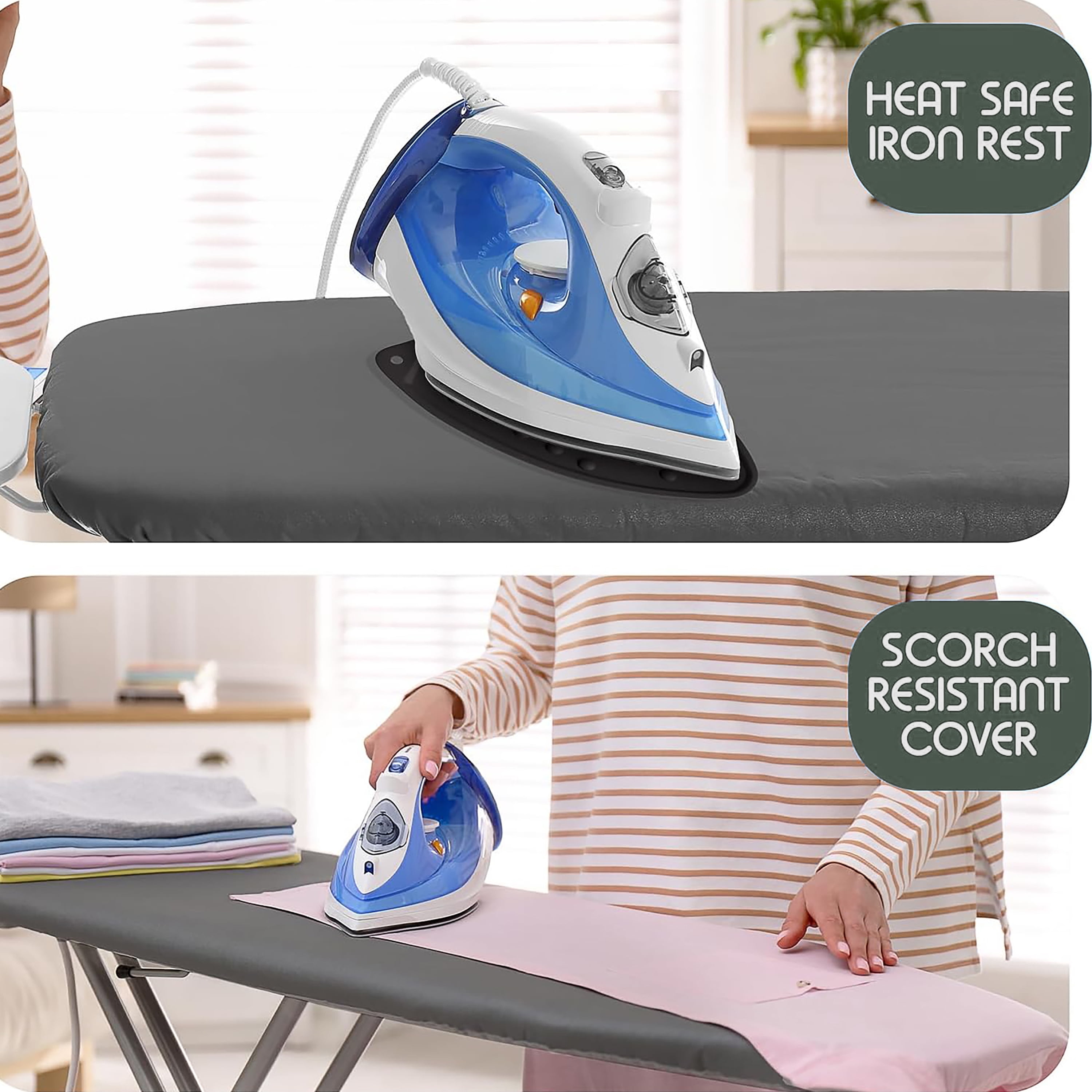 Lammaloe Ironing Board Cover and Pad 15 x 54, Thick Padding, Elastic Edge, Hook & Loop Secure Fit, Gray