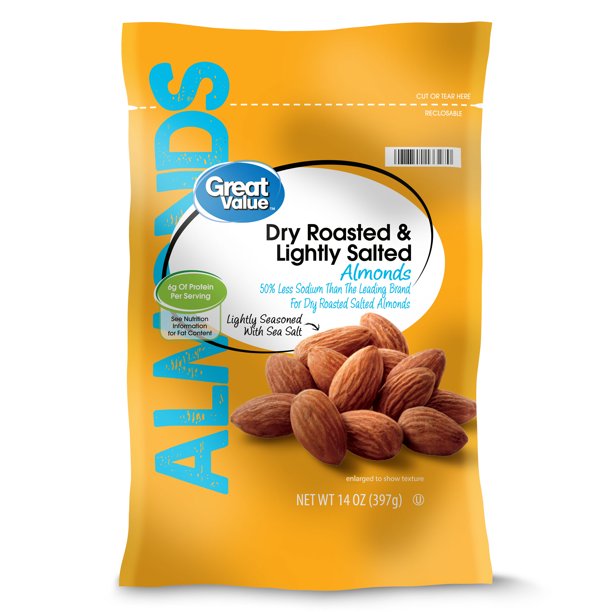 Great Value Dry Roasted & Lightly Salted Almonds, 14 oz