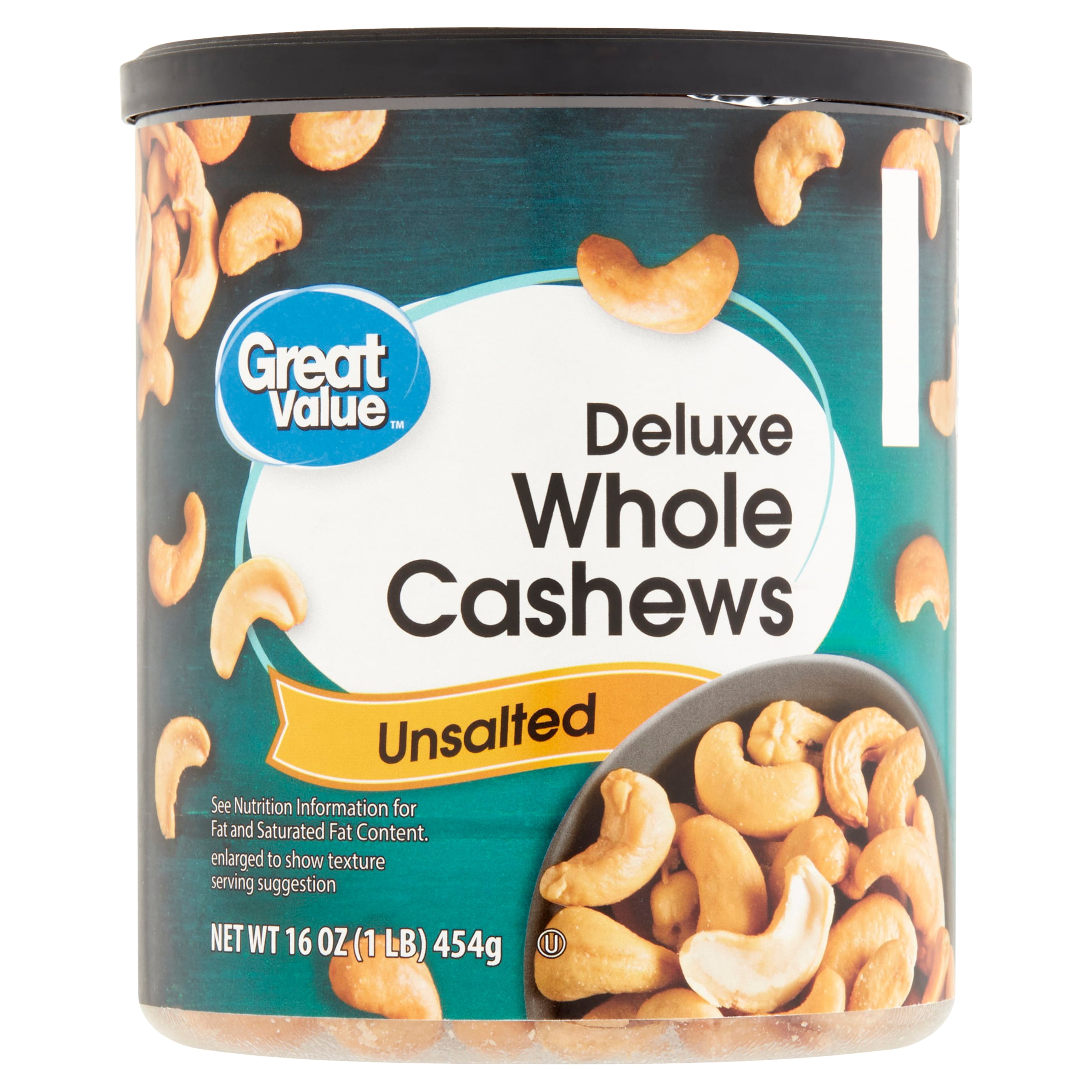 Great Value Deluxe Whole Cashews, Unsalted, 16 oz