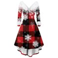 thumbnail image 2 of Christmas Dresses for Women Women's Fashion V-Neck Casual Slim Fit Christmas Print Furry Party Long Sleeve Dress for Festive Occasion,Red,S, 2 of 4