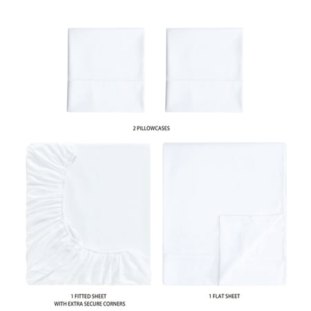 MAINSTAYS SUPER SOFT BRUSHED MICROFIBER BED SHEET SET, ARCTIC WHITE, QUEEN, 4 PIECE