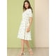 thumbnail image 4 of Vestido Floral Midi De Gasa Con Cuello Peter Pan Fluida A Media Pierna Para Mujer Blanco M, 4 of 6