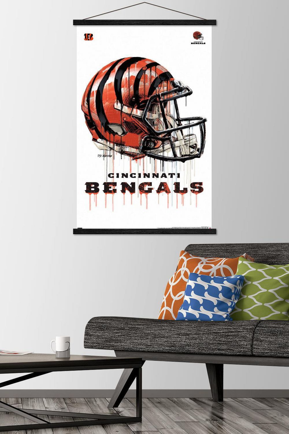 NFL Cincinnati Bengals - Drip Helmet 20 Wall Poster with Magnetic Frame, 22.375" x 34"