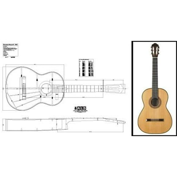 Plan of a 1967 Hermann Hauser II Classical Guitar - Full Scale Print