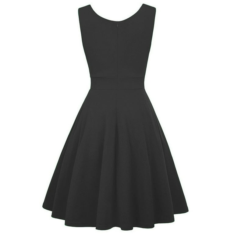 HONHUZH Homecoming Dresses for Teens Summer Casual Elegant Solid Pleated Dress V-Neck Sleeveless Dress, Girl's, Size: 2XL, Black