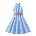 thumbnail image 2 of Teen Girls Sleeveless Dresses with Belt Size 6-13 Kids Trendy Chiffon A-Line Solid Color Crew Neck Summer Beach Midi Dress, 2 of 4
