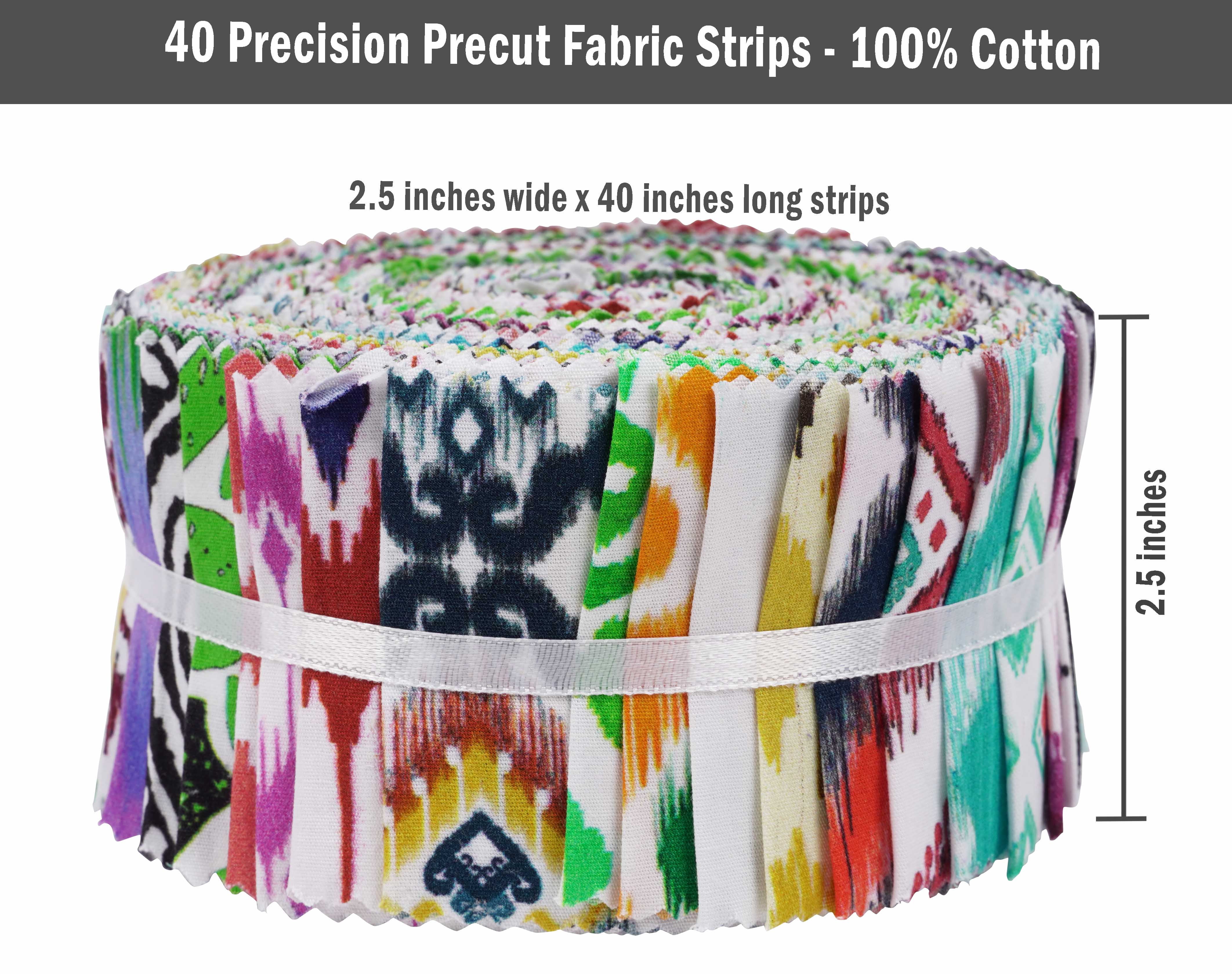 Soimoi 40Pcs Ikat Print Cotton Precut Fabrics For Quilting Craft Strips 2.5 inches Jelly Roll - Multicolor
